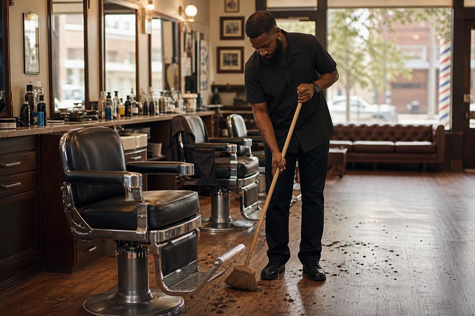 Texas barber in his shop after a haircut — barbers now complete CE before license renewal